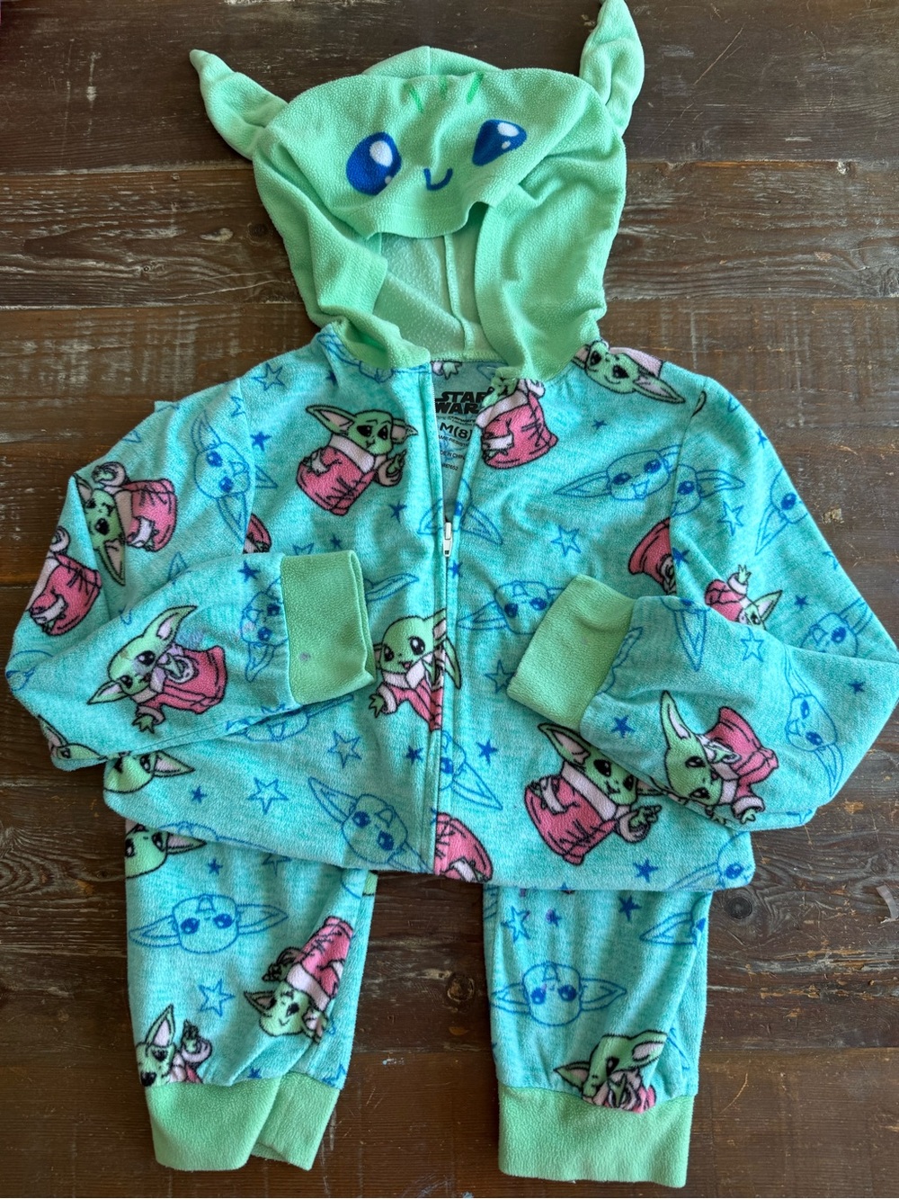 Star Wars Baby Yoda Green and Pink Fleece Pajama Set with Hood